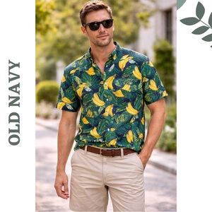 Old Navy Slim Fit Tropical Banana Print Shirt – Men’s Large